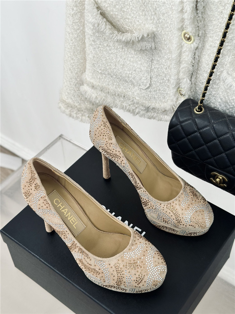 Ch**el double c rhinestone high heels replica shoes