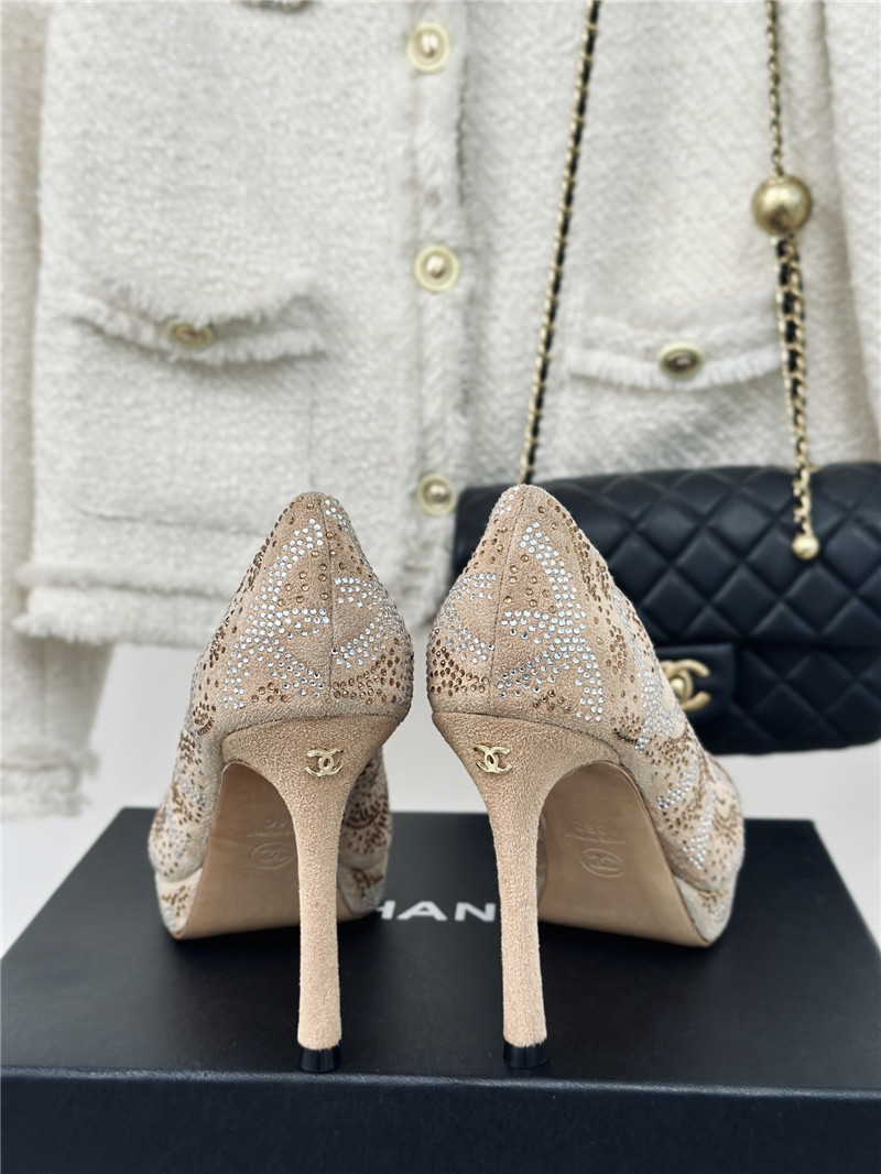 Ch**el double c rhinestone high heels replica shoes