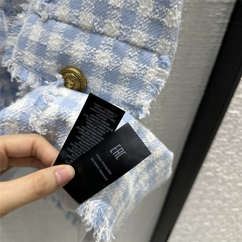 Balmain fringed blue and white plaid dress replicas clothes