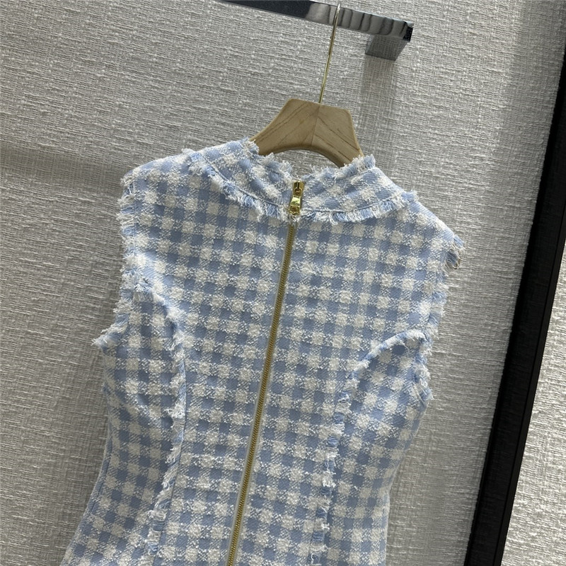 Balmain fringed blue and white plaid dress replicas clothes