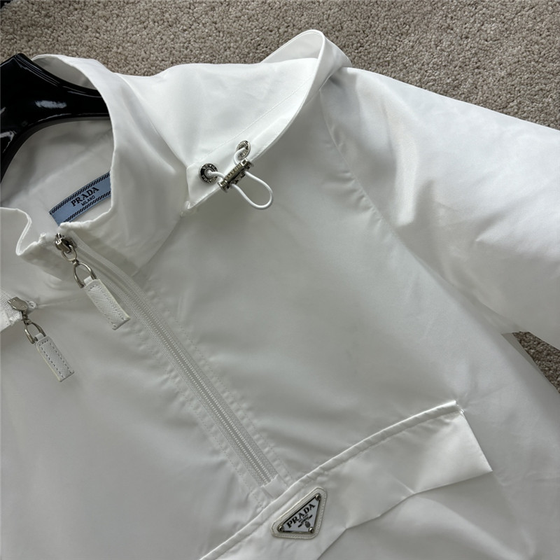 Pra*a stand collar half zip nylon short sleeve dress replica clothes