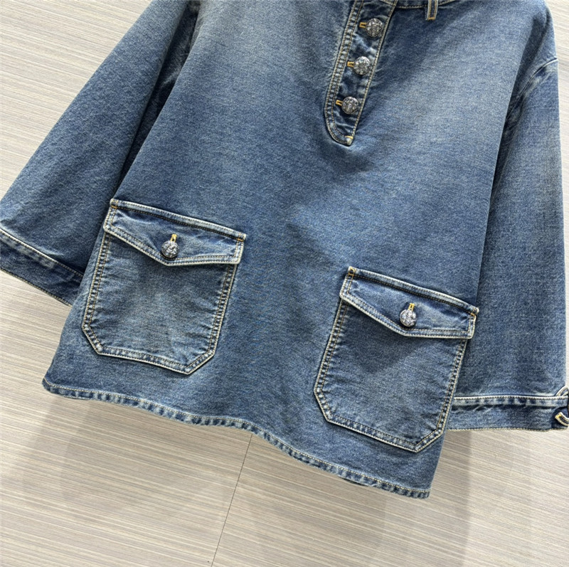 Ch**el denim blue denim mid-sleeve jacket top replica clothes