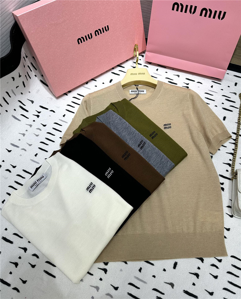 M1um1u small logo knitted short sleeve replica clothing sites