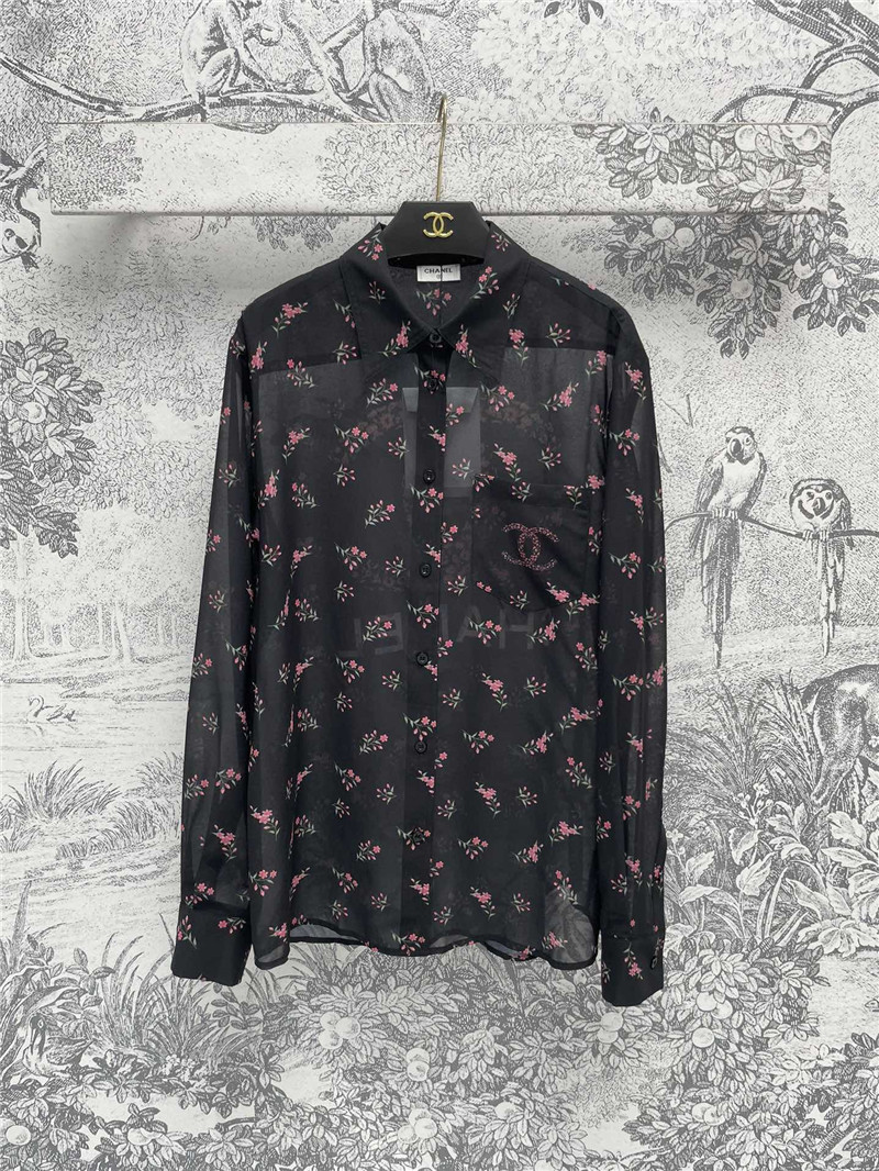 Ch**el full printed see-through shirt replica designer clothes