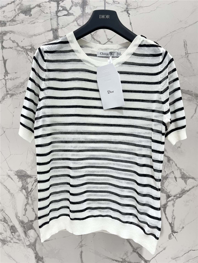 D10r striped thin knit t-shirt in white