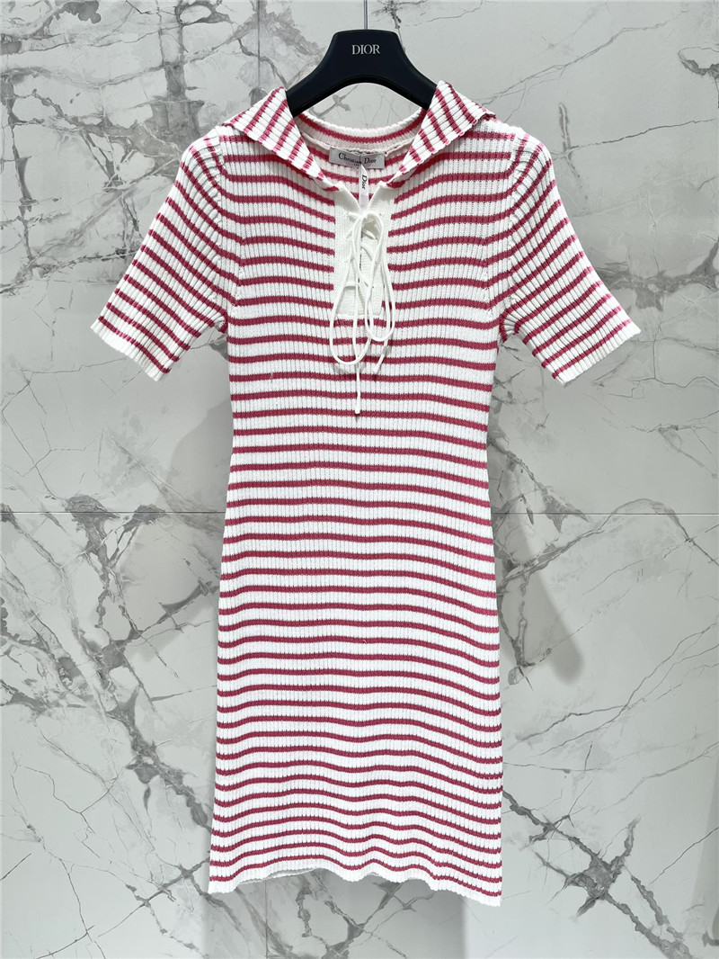 D10r navy neck short sleeve knitted dress replica clothes