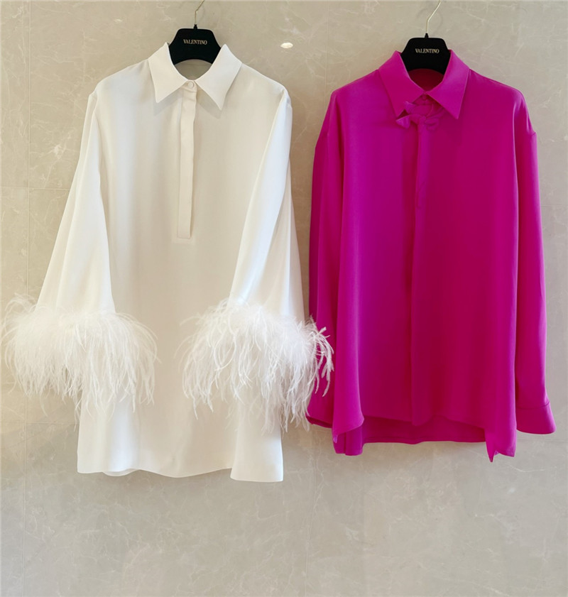 Va1e*ntin0 garavani feather-trimmed silk-crepe mini shirt dress