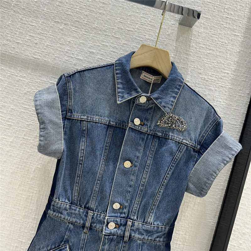 a1exa*der Mcqv*en roll sleeve denim dress replica clothing