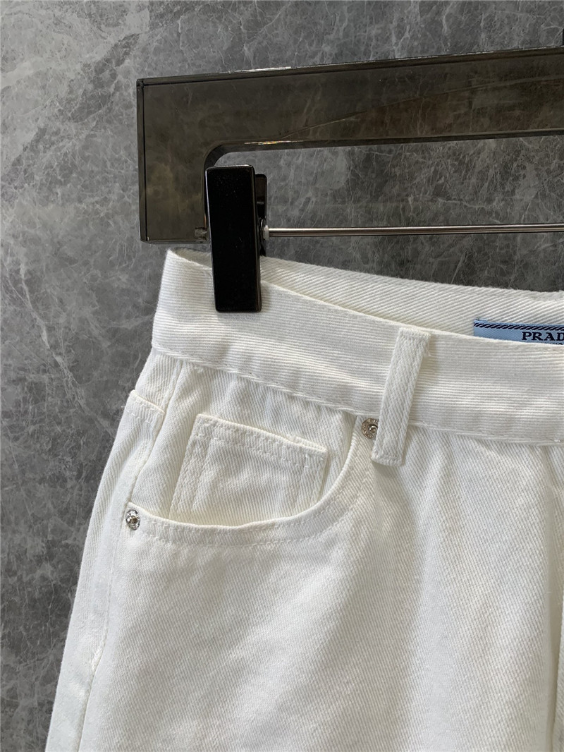 Pra*a triangle logo white denim shorts replica designer clothes