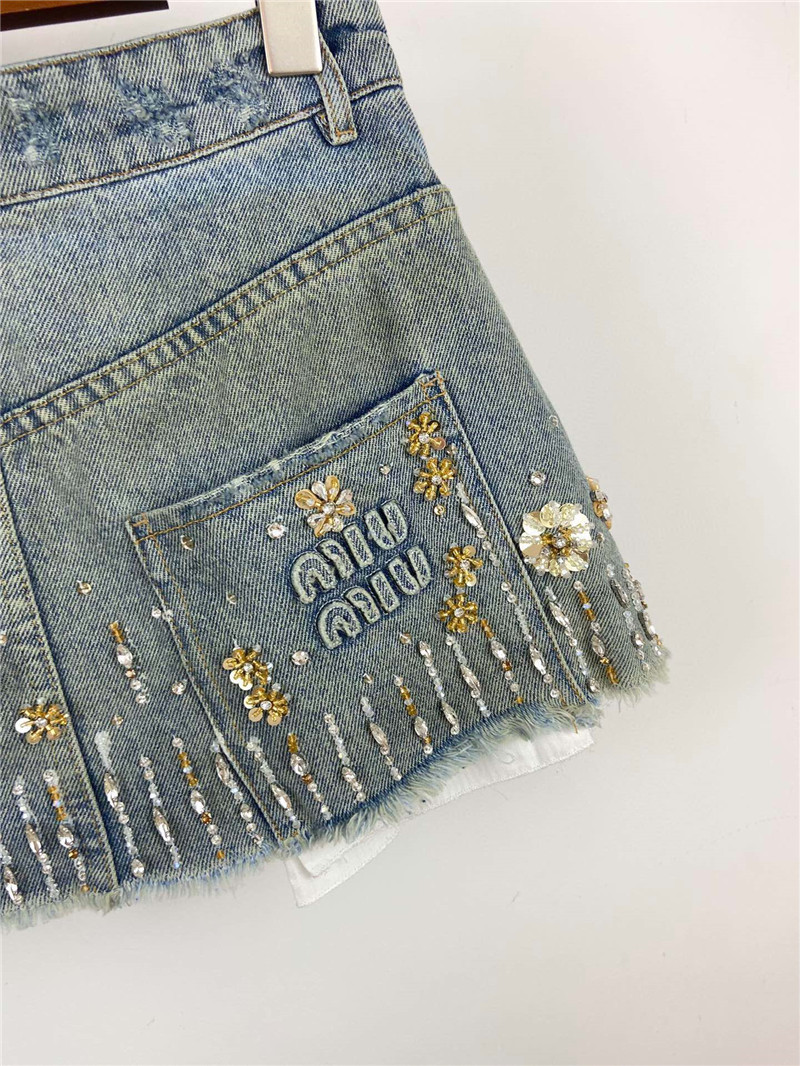 M1um1u beaded mini denim skirt replicas clothes