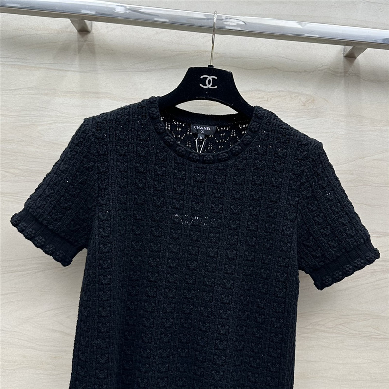 Ch**el hollow embossed braided short-sleeved top replica clothes