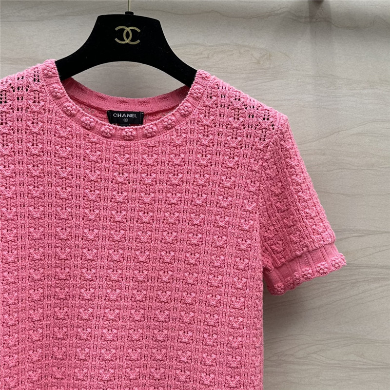 Ch**el hollow embossed braided short-sleeved top replica clothes