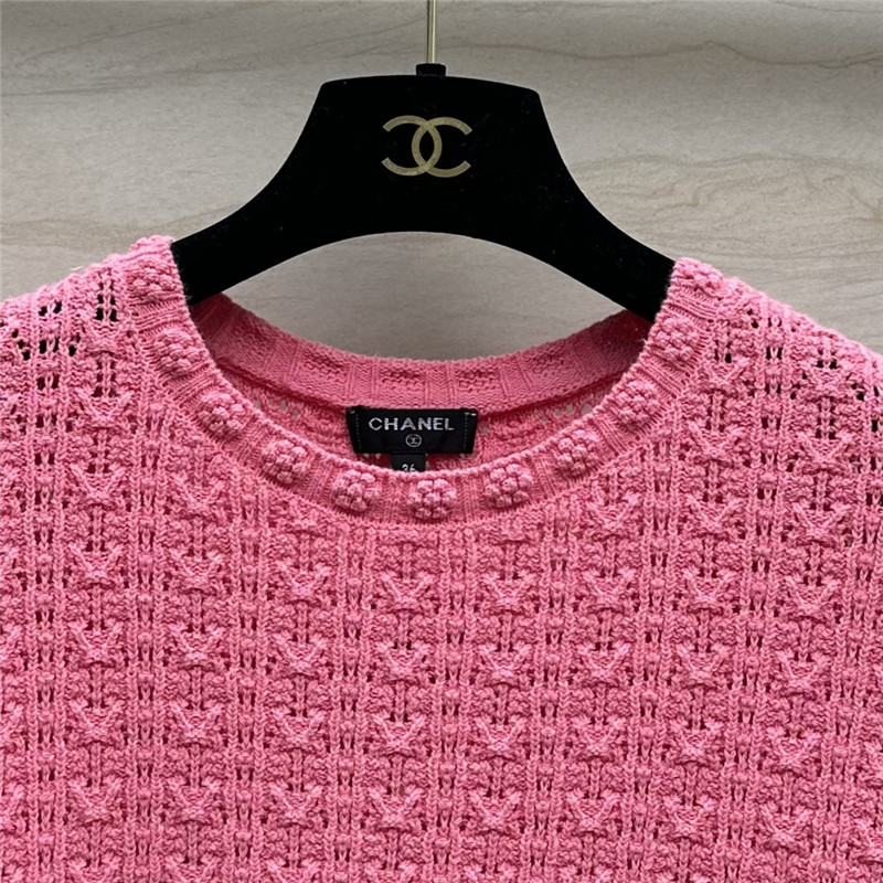 Ch**el hollow embossed braided short-sleeved top replica clothes