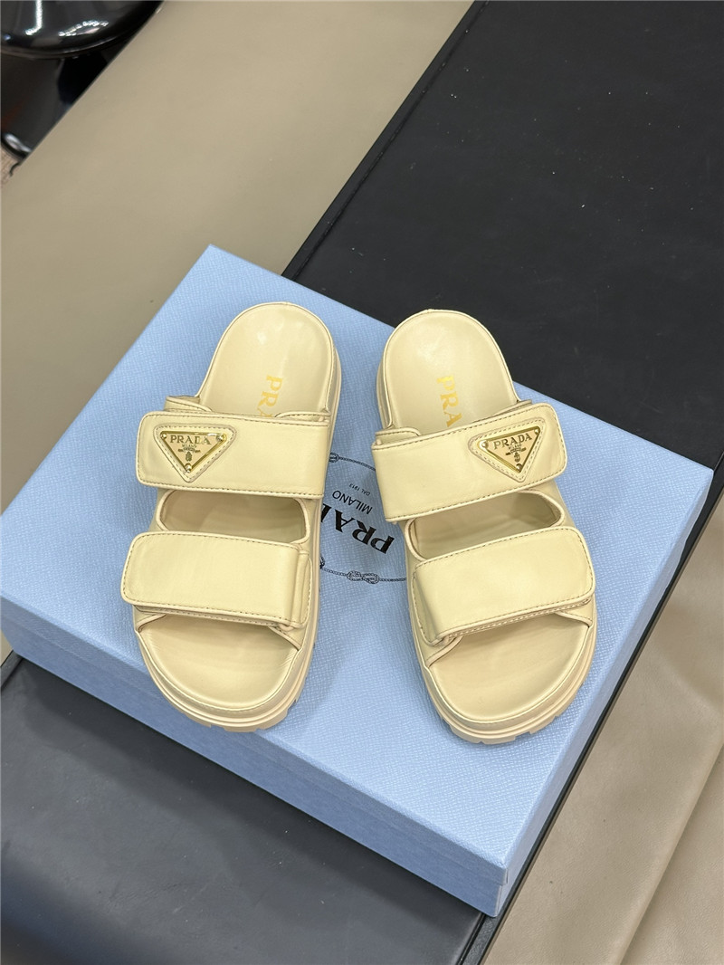 Pra*a double strap lambskin slippers replica designer shoes