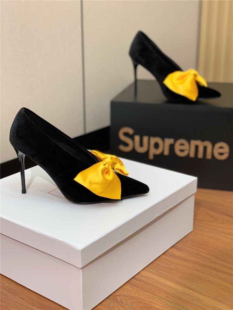 balmain bow velvet high-heeled shoes Marg*e1a replica shoes