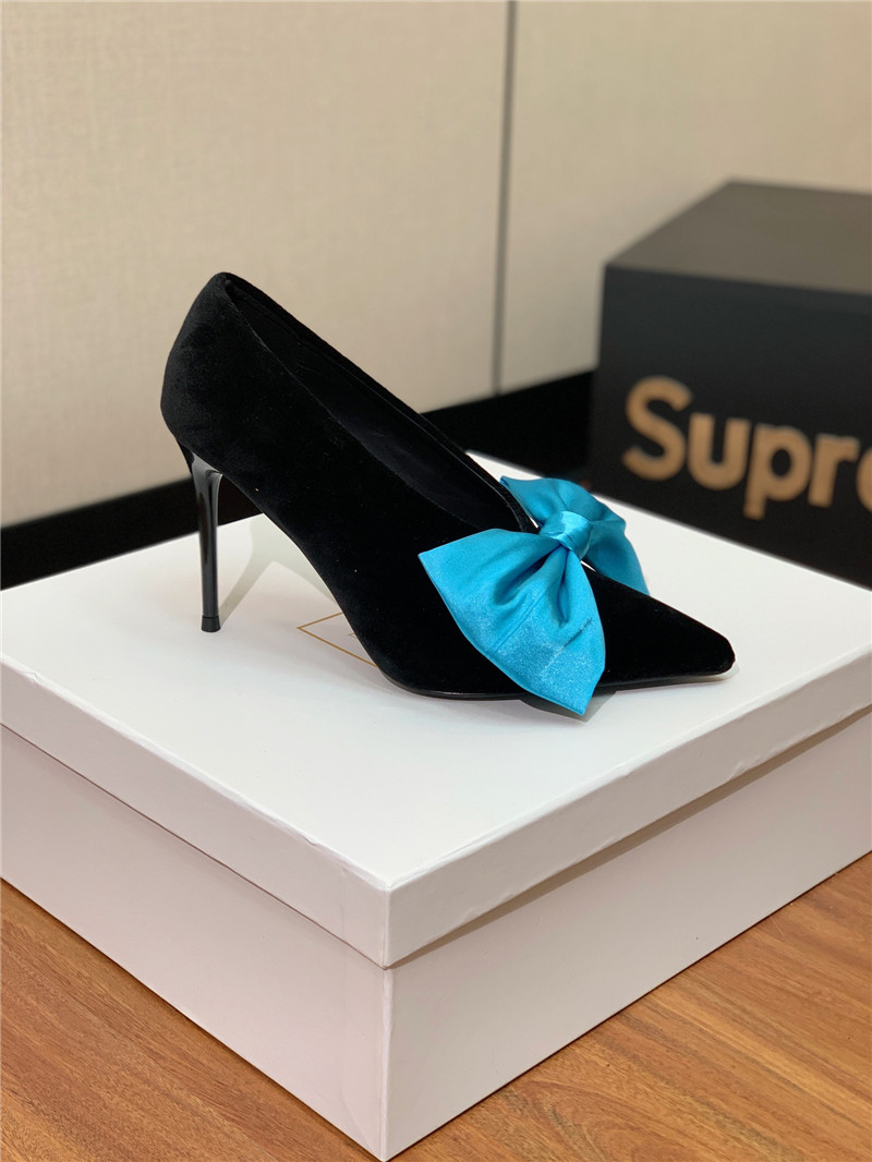 balmain bow velvet high-heeled shoes Marg*e1a replica shoes