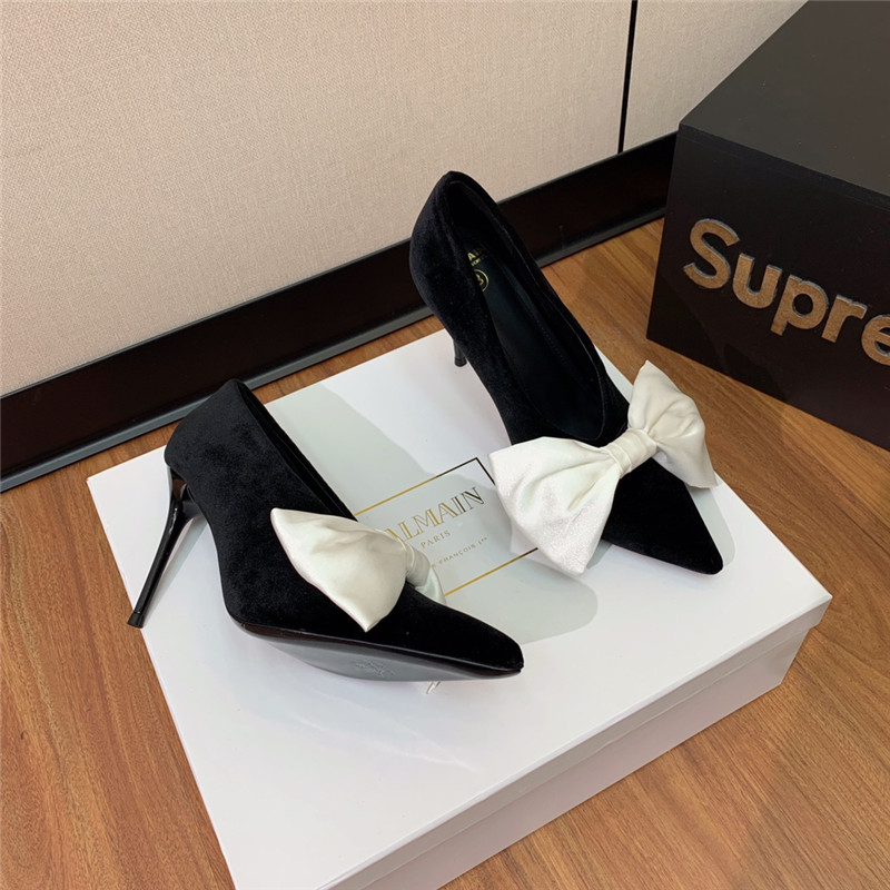 balmain bow velvet high-heeled shoes Marg*e1a replica shoes