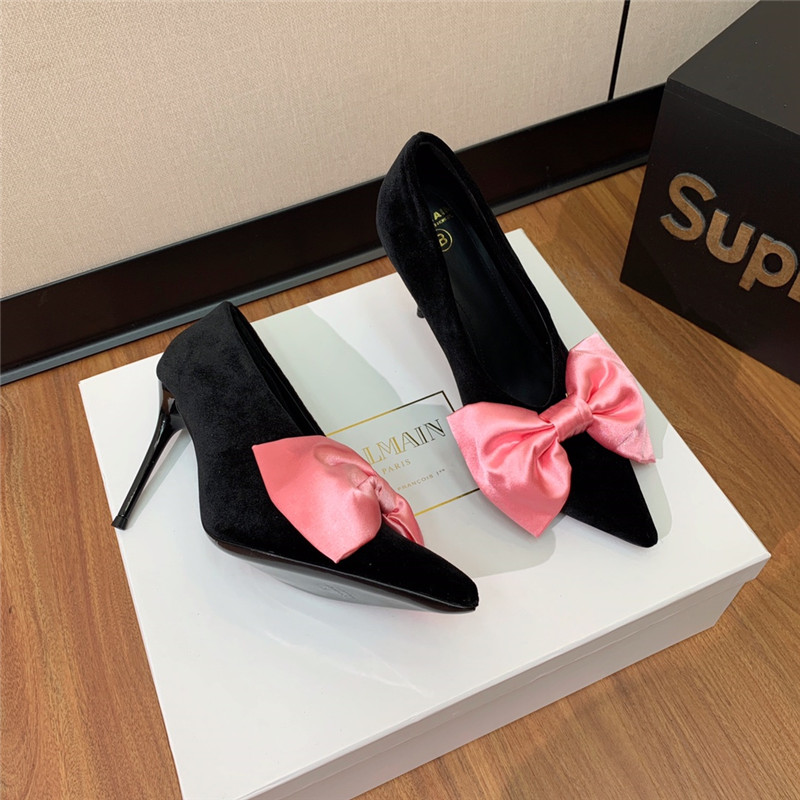 balmain bow velvet high-heeled shoes Marg*e1a replica shoes