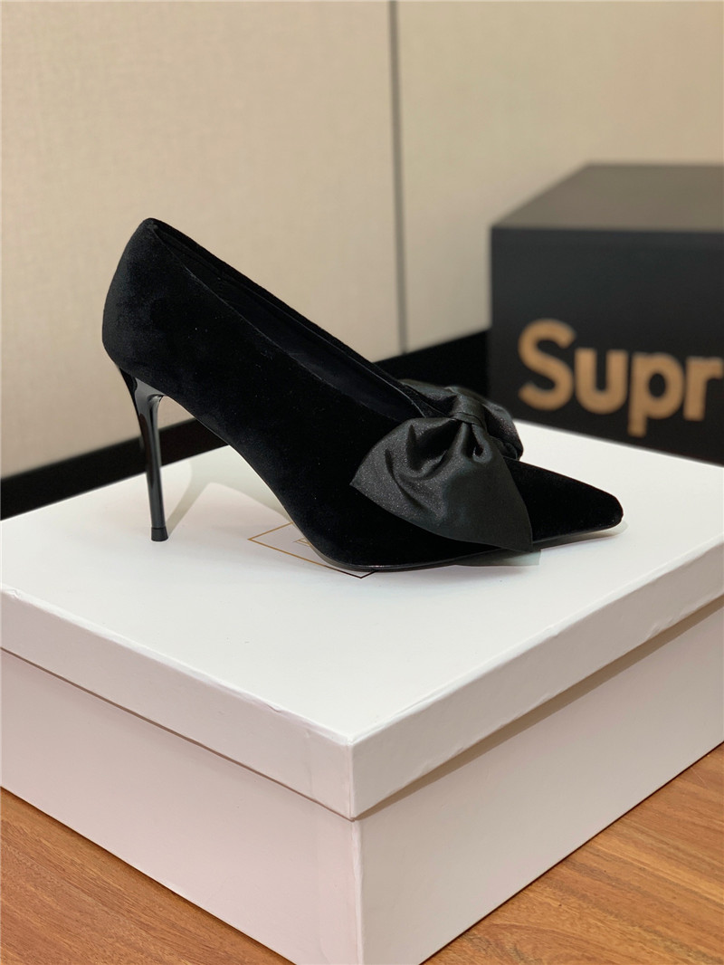 balmain bow velvet high-heeled shoes Marg*e1a replica shoes
