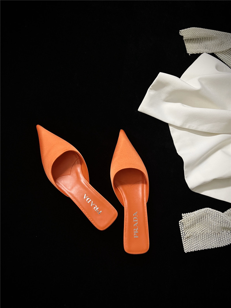 Pra*a pointed toe kitten heel slippers replica shoes