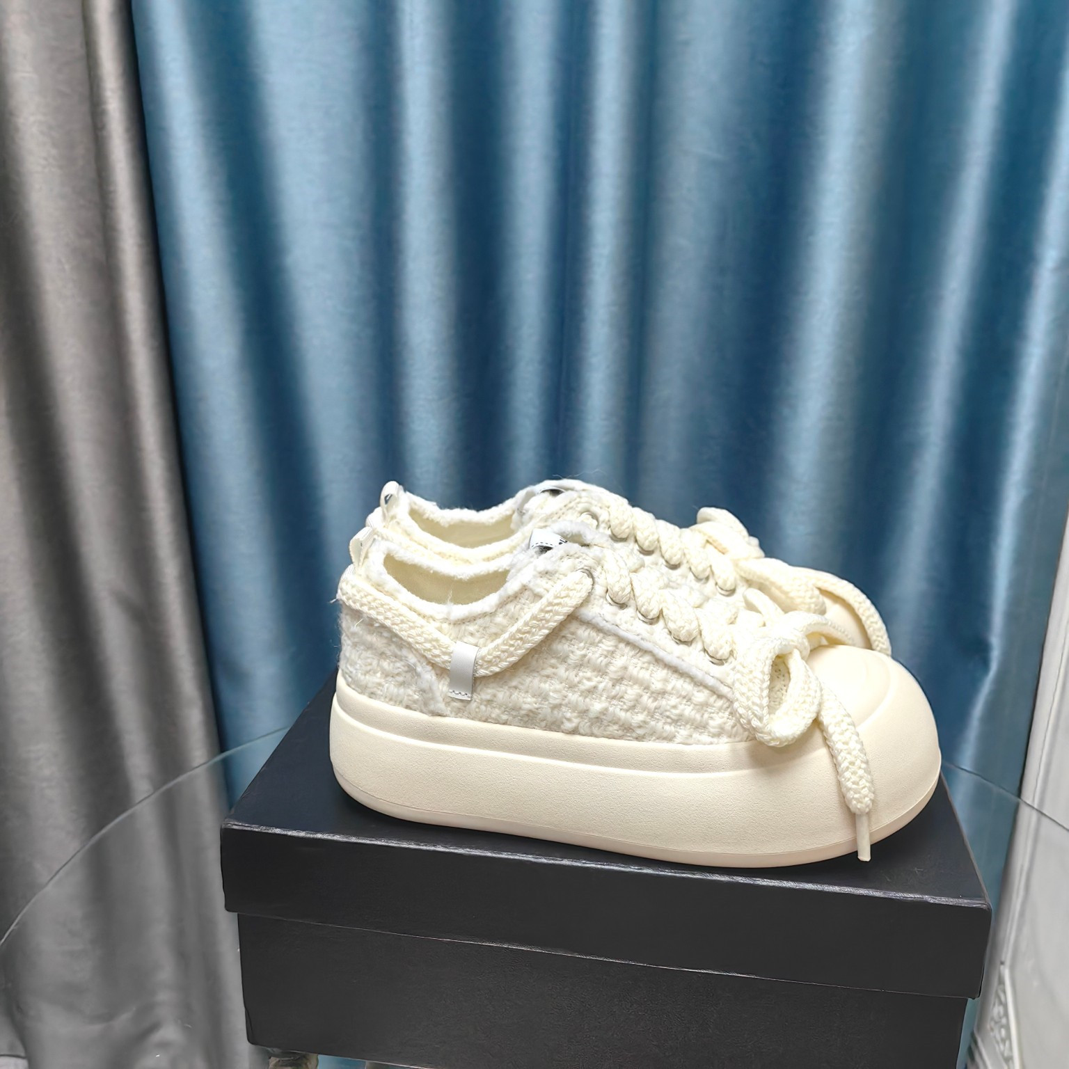 Ch**el white platform canvas sneakers