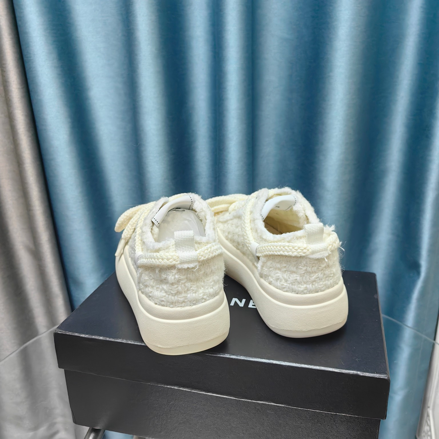 Ch**el white platform canvas sneakers