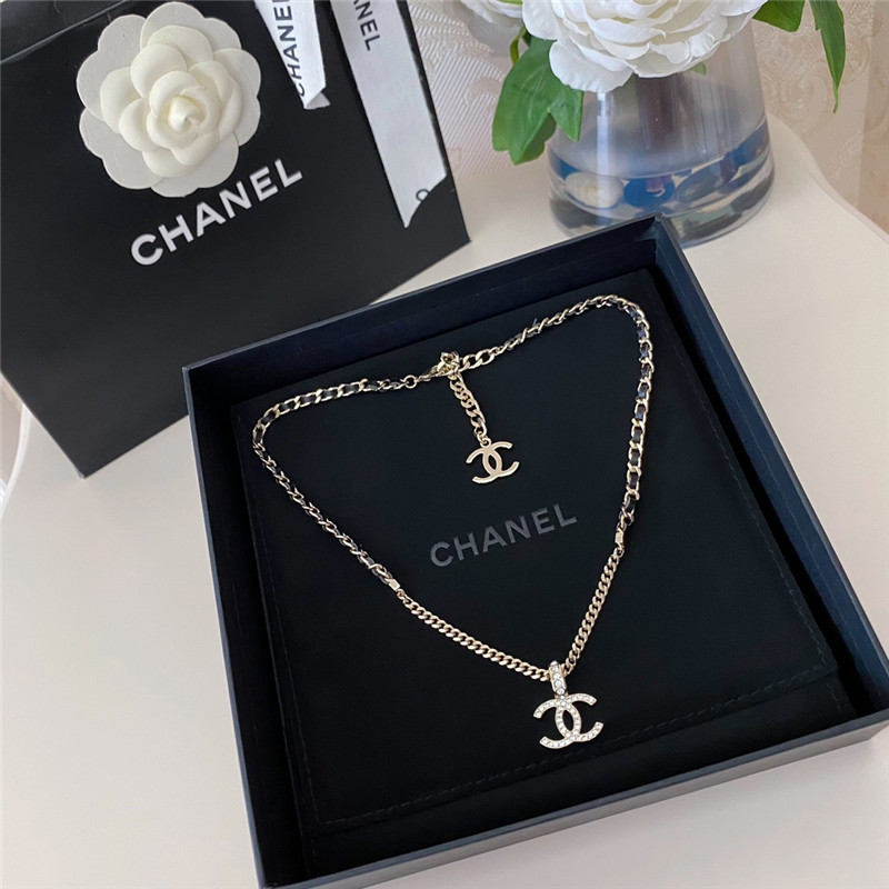 Ch**el leather chain choker double c necklace