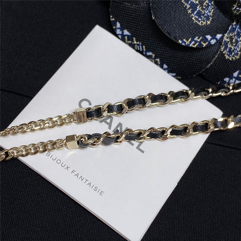 Ch**el leather chain choker double c necklace
