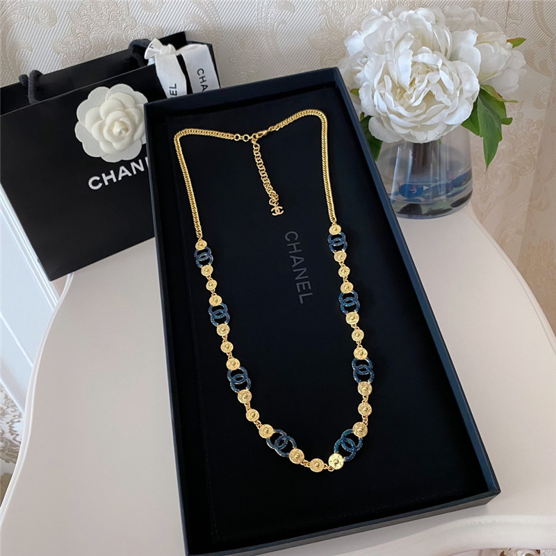 Ch**el denim blue double c star waist chain