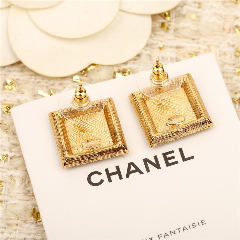 Ch**el pink square double c earrings