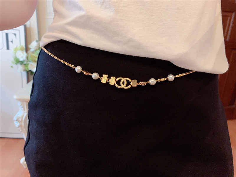 Ch**el rhombus pearl waist chain