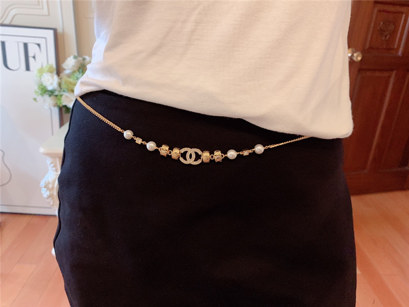 Ch**el rhombus pearl waist chain