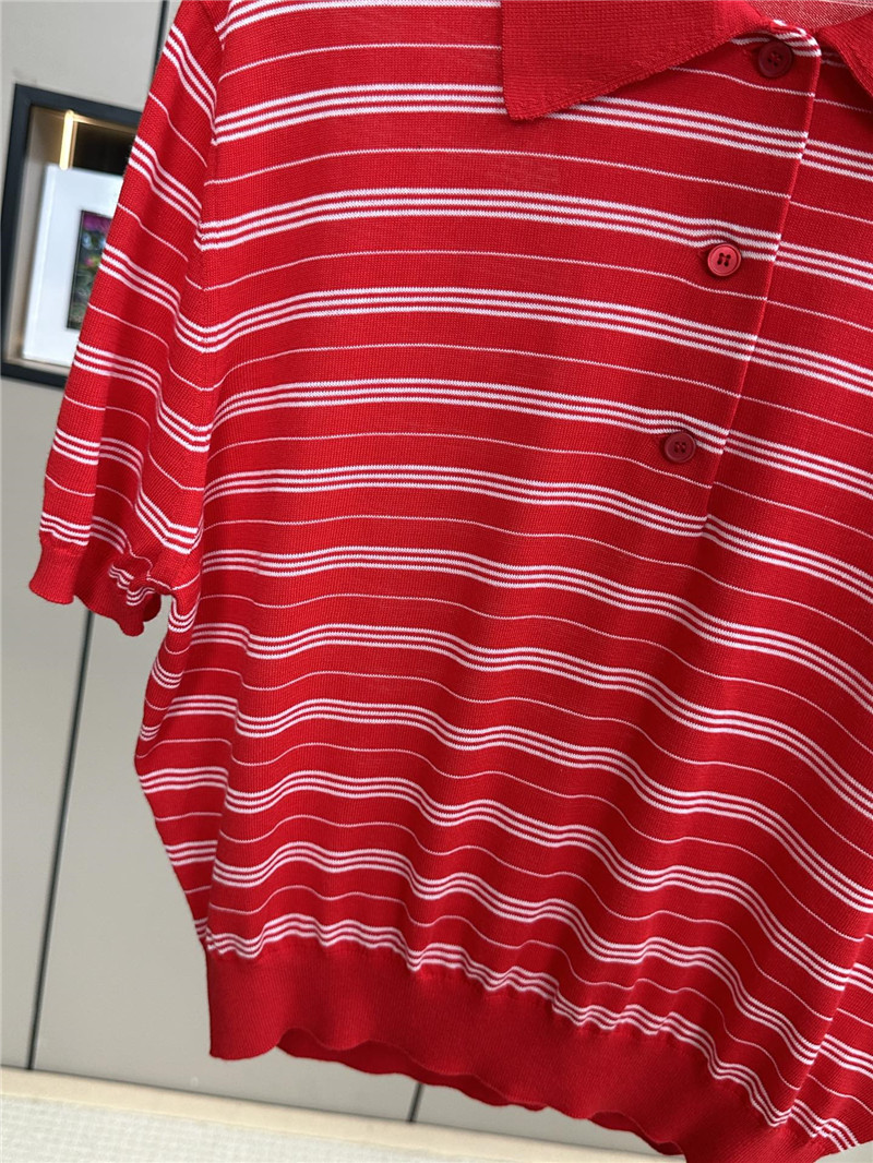 Miu Miu Red Strip Knitted Polo Shirt