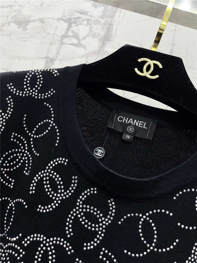 Ch**el hot rhinestone knitted short-sleeved replica clothes