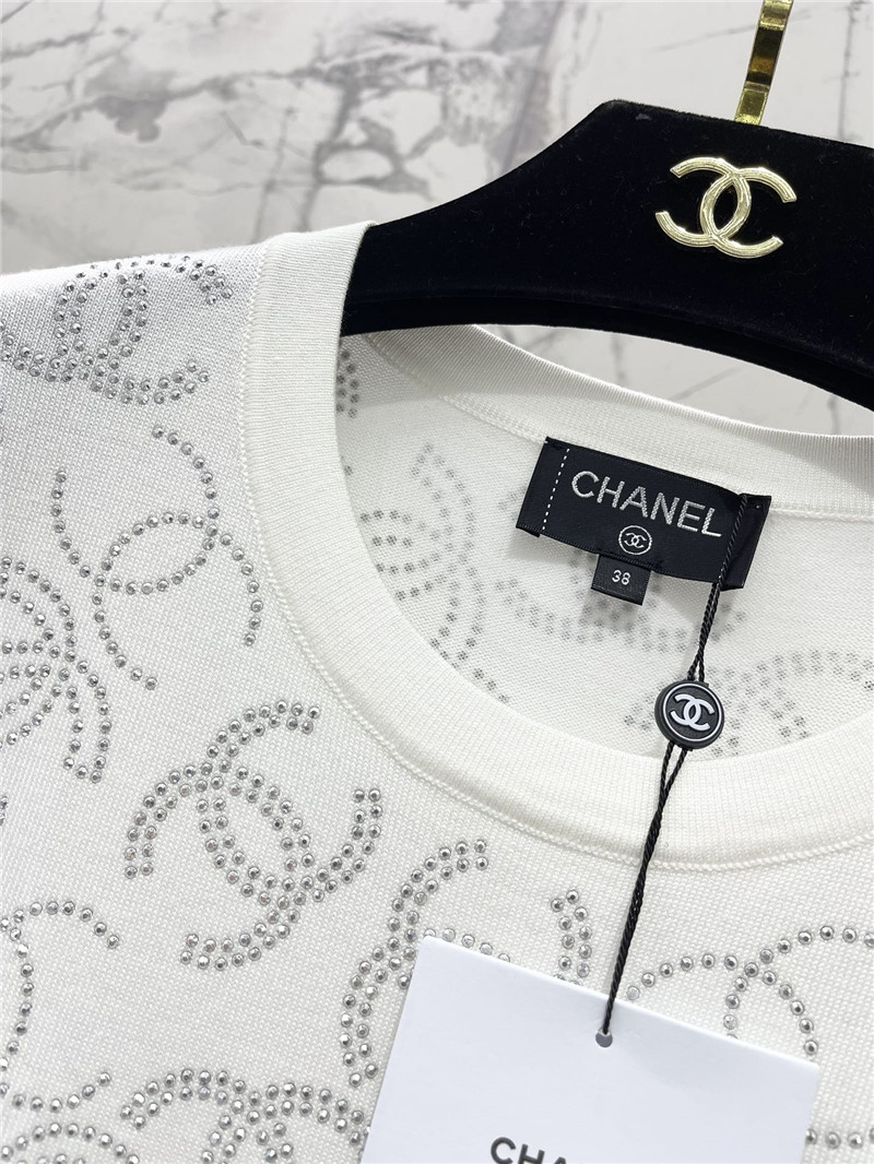 Ch**el hot rhinestone knitted short-sleeved replica clothes