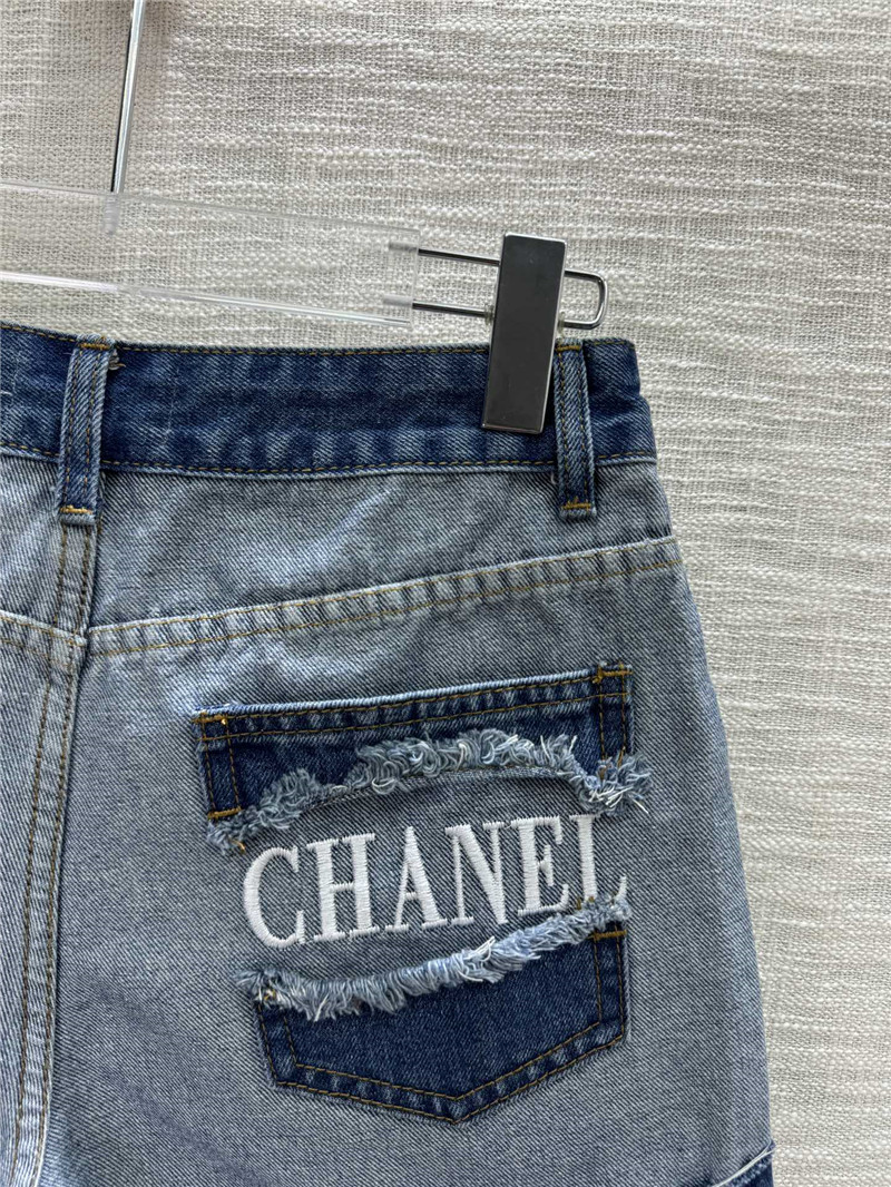 Ch**el fringed high waist denim shorts replica clothing