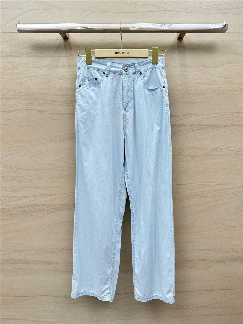 M1um1u retro blue and white denim trousers replicas clothes