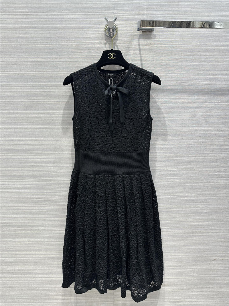 Ch**el black sleeveless lace dress