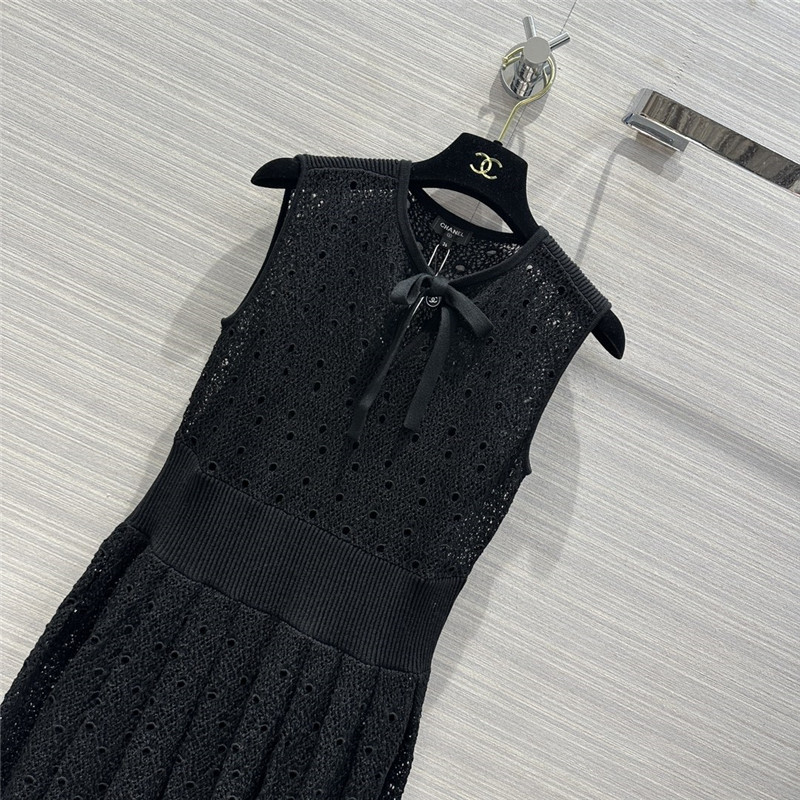 Ch**el black sleeveless lace dress