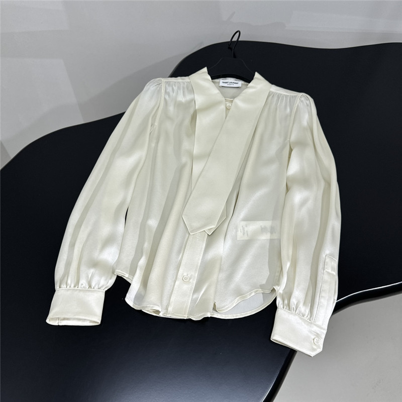 Y51 flower tie collar mulberry silk satin shirt replica clothes
