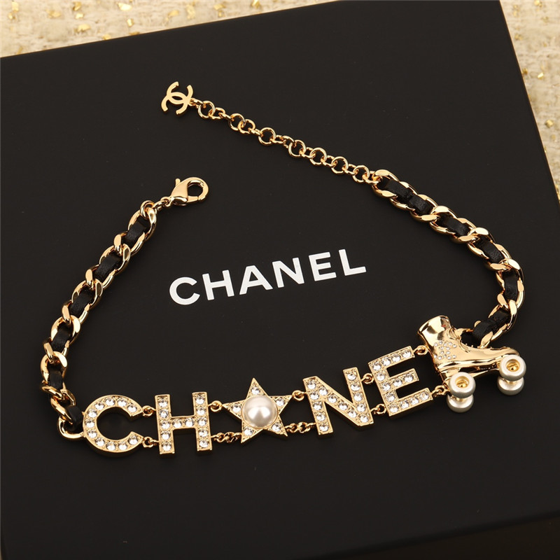 Ch**el lettered leather skates necklace