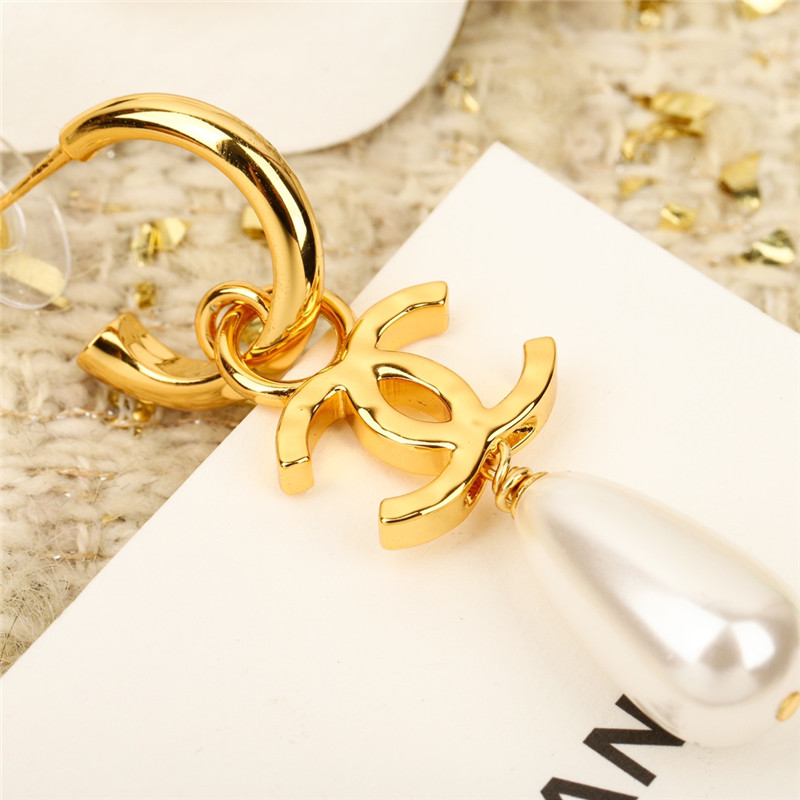 Ch**el double c drop pearl earrings