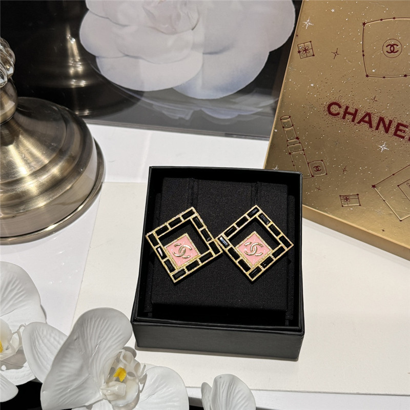 Ch**el double c medieval square stud earrings