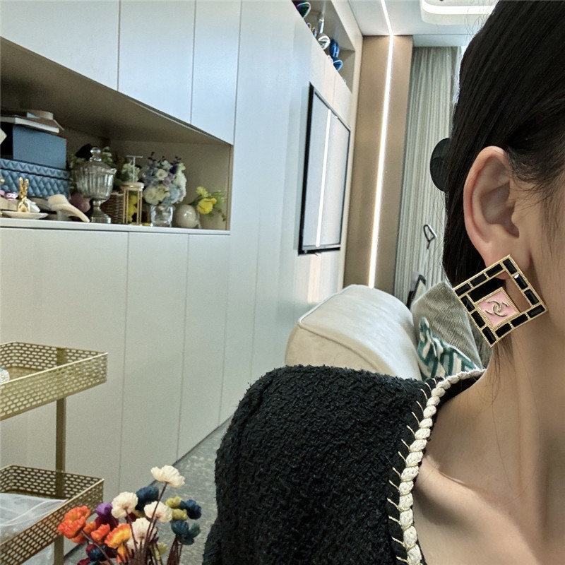 Ch**el double c medieval square stud earrings