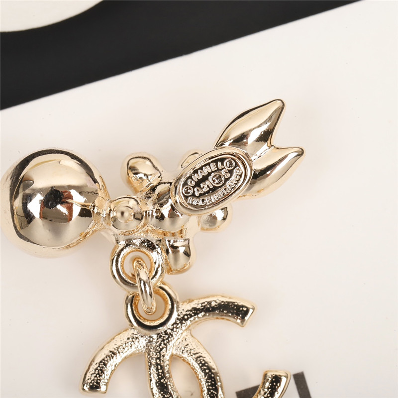 Ch**el small flower leaf hanging double c earrings