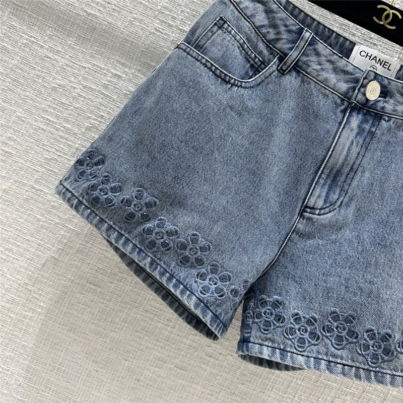 Ch**el hollow embroidered denim shorts replica clothes