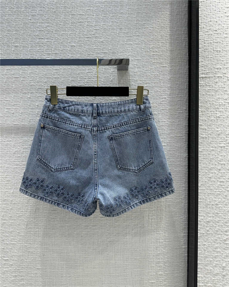 Ch**el hollow embroidered denim shorts replica clothes