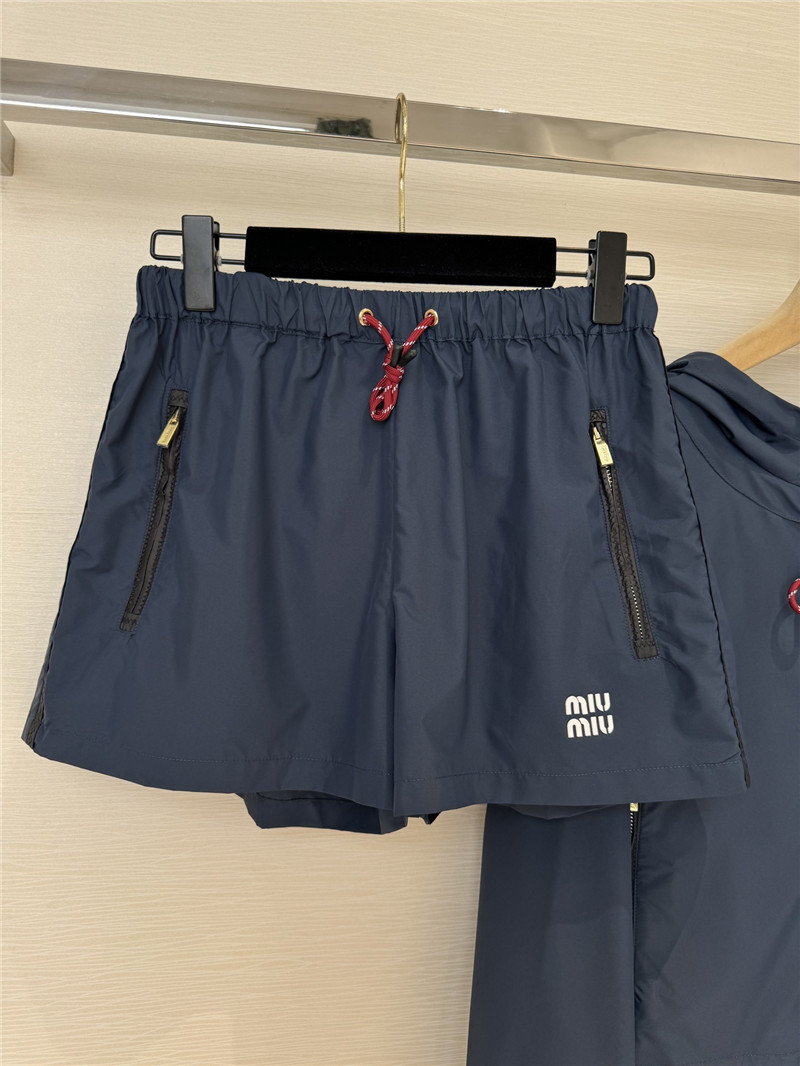 M1um1u nylon jacket + high waist shorts replica clothing