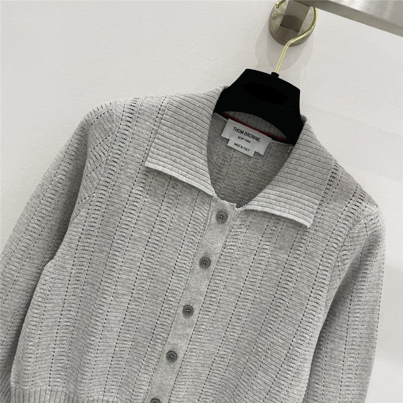 Thom Browne Short Knitted Cardigan in Grey