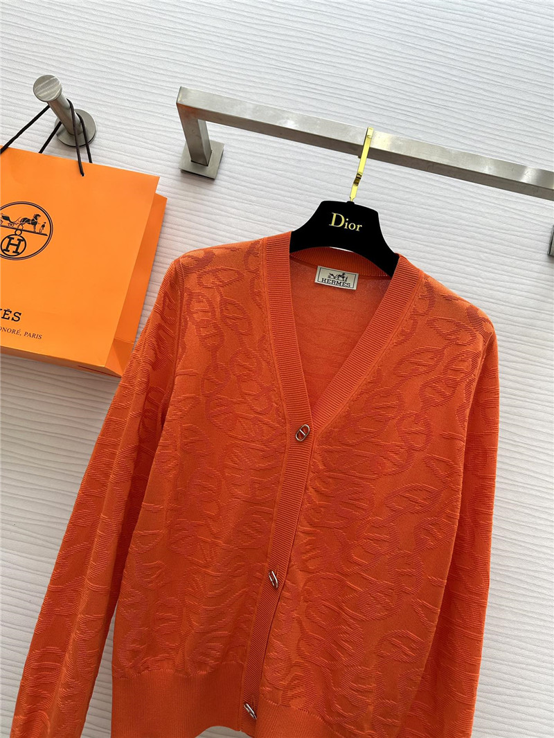 H**me5 v-neck orange monogram jacquard cardigan